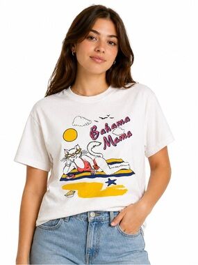 Vintage Bahama Mama Cat Graphic Tee White XL Beach Shirt